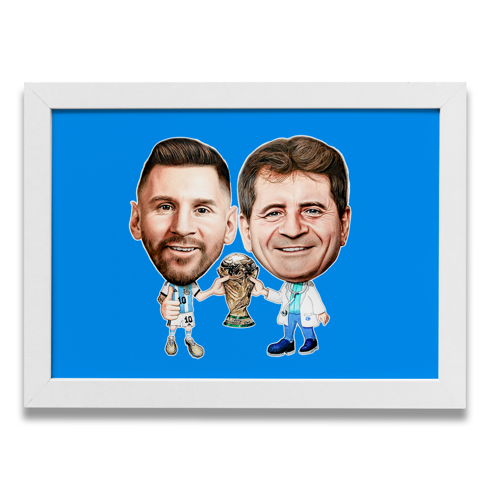 Caricatura a Color de Dr Luis Escaff con Lionel Messi hecho por Caricaturas Barranquilla