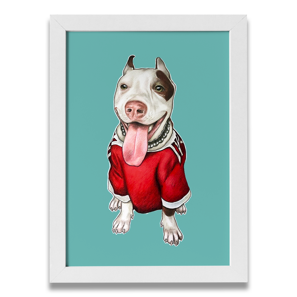 Caricatura a Color de Perro Pitbull hecho por Caricaturas Barranquilla